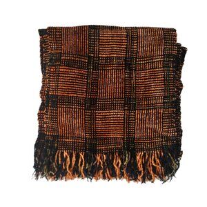 Pamela Whitlock Handwoven Checked Scarf with Fringe Fall Autumn Halloween
